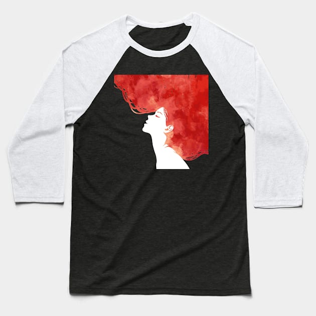 Red Hair Girl Baseball T-Shirt by Mako Design 